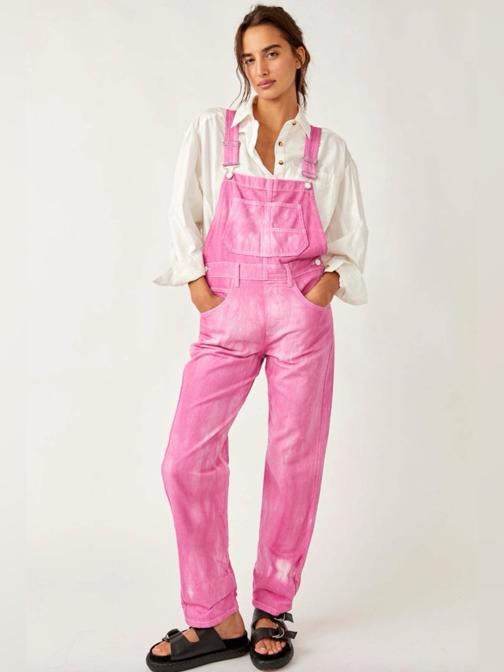 Free People We The Free Women’s Ziggy Denim Overall Straight Leg Electric Pick S - Picture 2 of 12